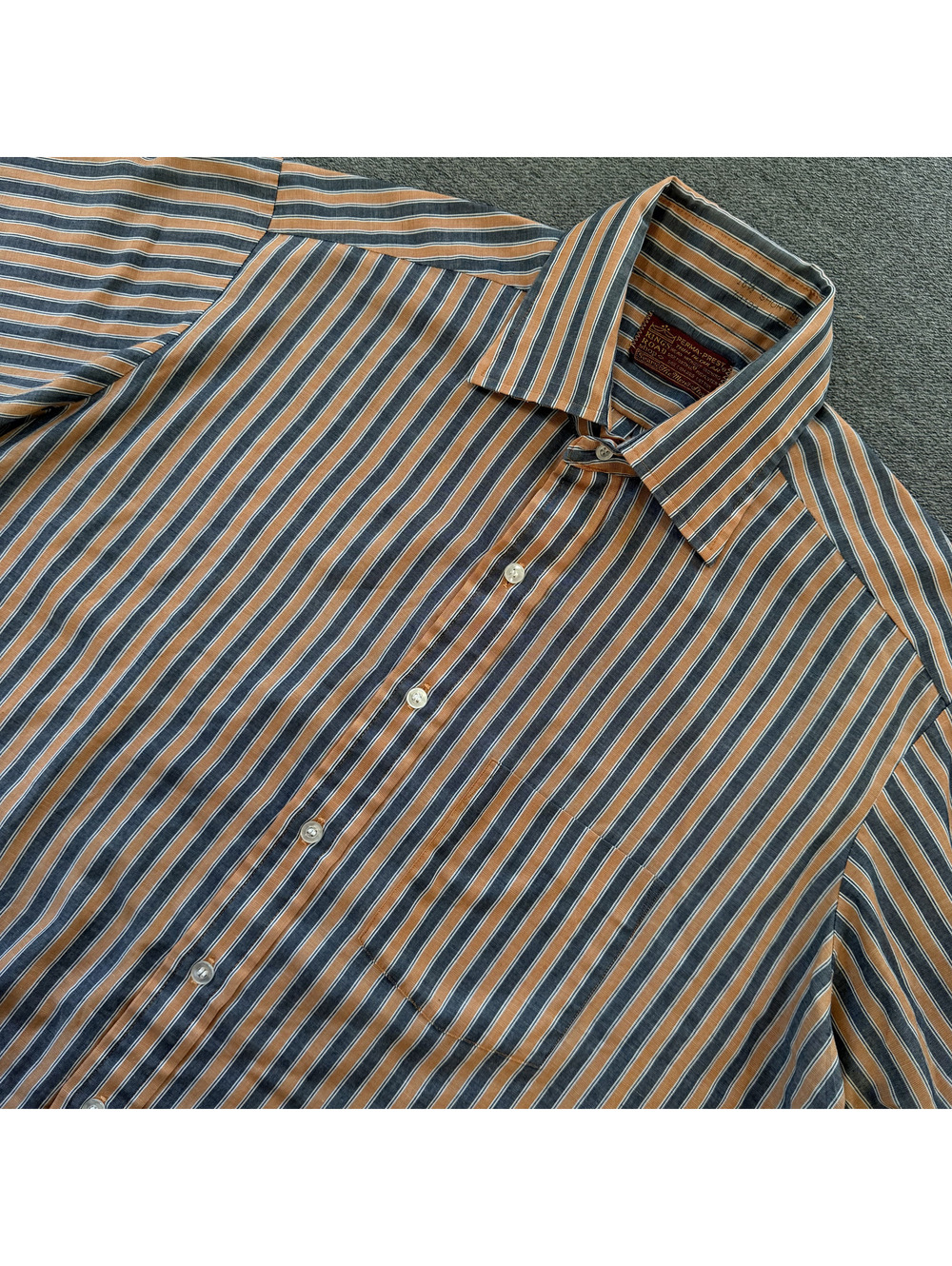 Vintage 70s Sears Kings Road Perma-Prest Striped Shirt Orange Navy Men's